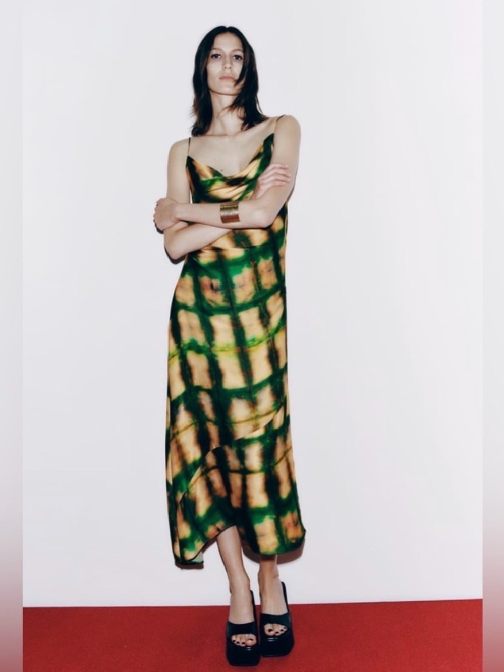 Zara Green and Yellow Tie-Dye Slip Maxi Dress New With Tags